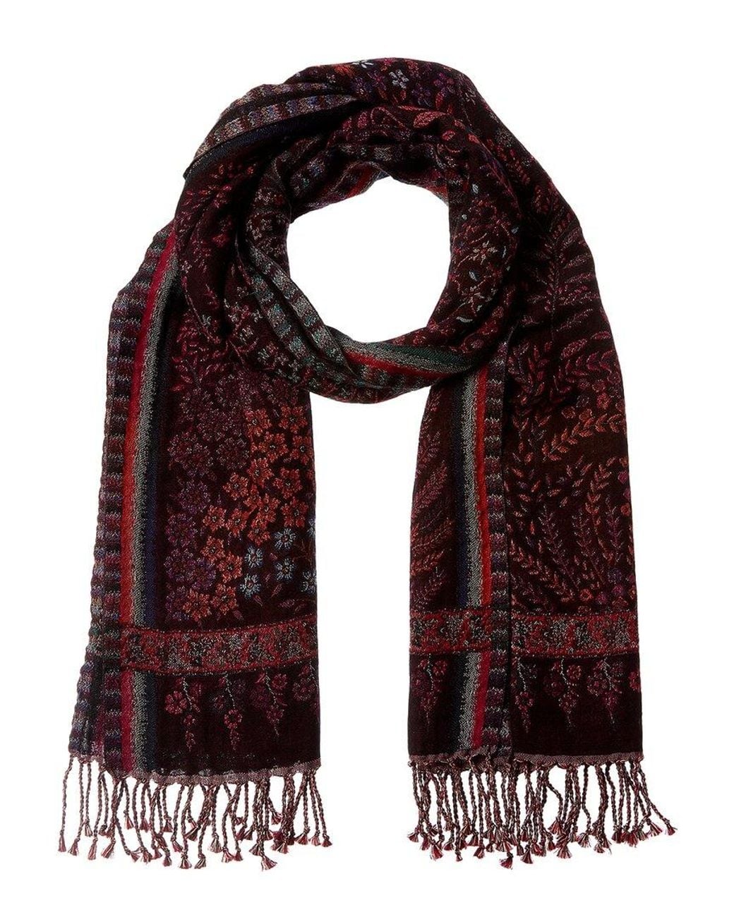 Saachi Purple Floral Reversible Tassel Wool-Blend Scarf