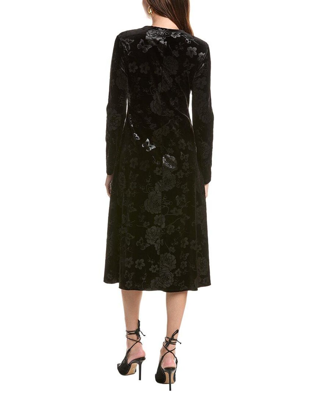 Johnny Was Black Embossed Stretch Velvet Midi Dress