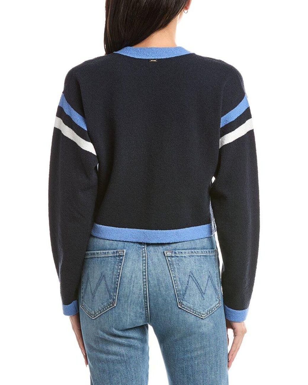 St. John Blue Two Stripe Wool-Blend Cardigan Top