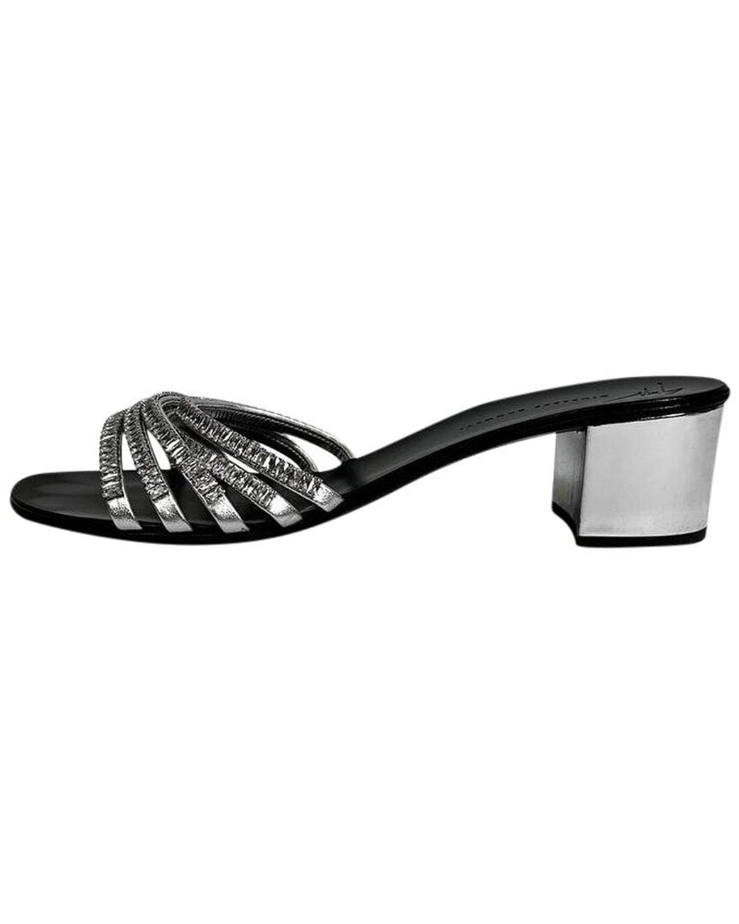 Giuseppe Zanotti Black Leather Rhinestone-Embellished Slide Sandal Heel (Authentic Pre-Loved)