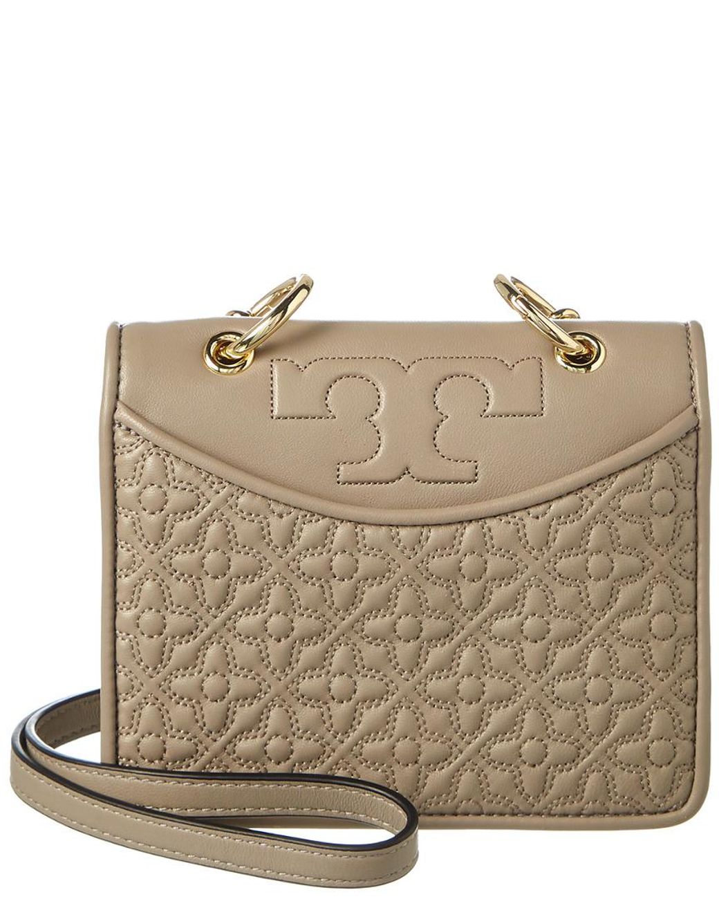 Tory Burch Bryant Quilted Leather Mini Crossbody Shoulder in Gray | Lyst
