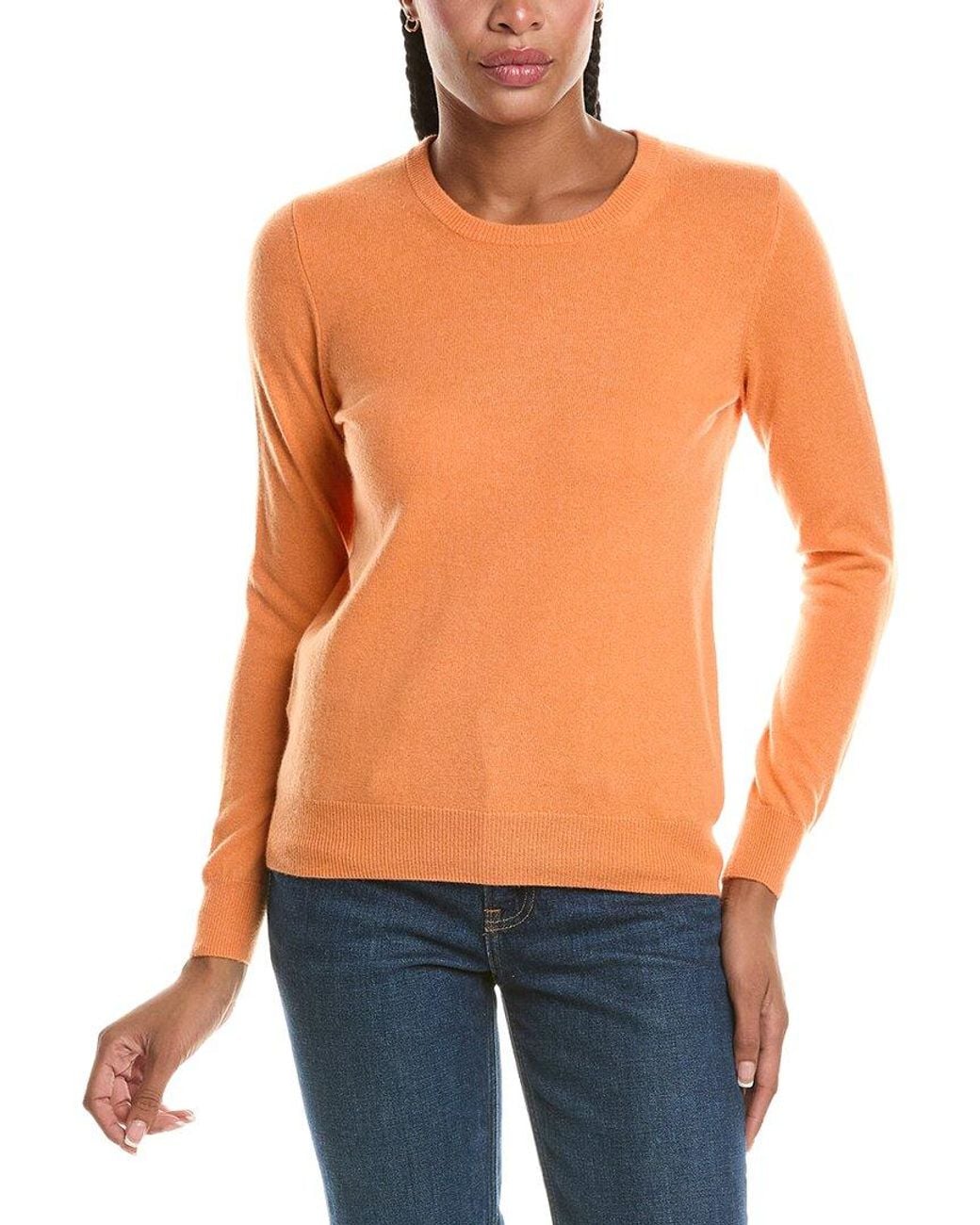 N.Peal Cashmere Orange Evie Classic Round Neck 100% Cashmere Sweater