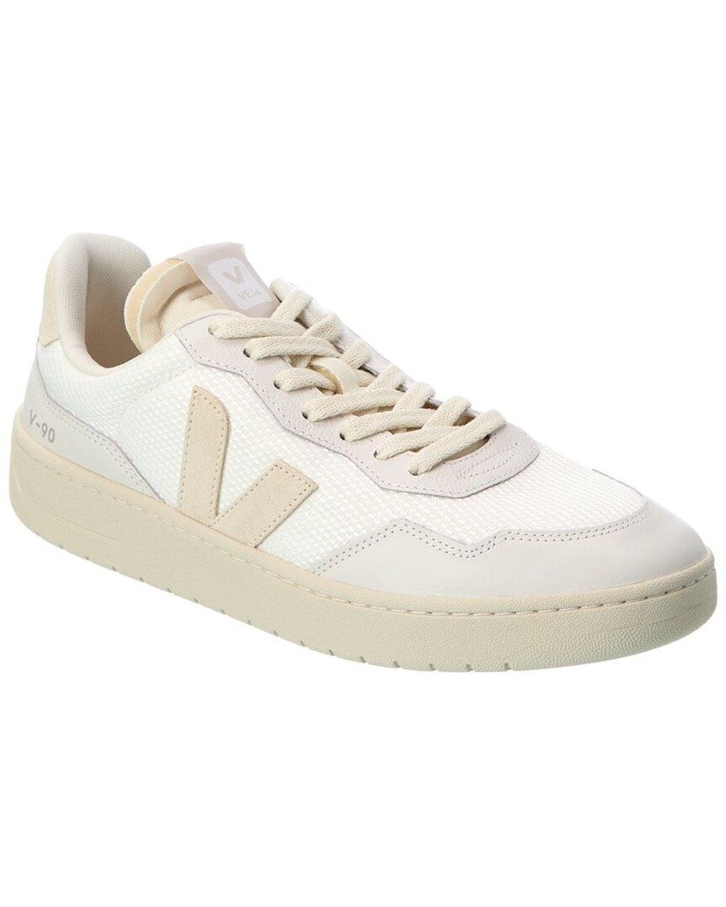 Veja White V-90 Leather & Mesh Sneaker for men