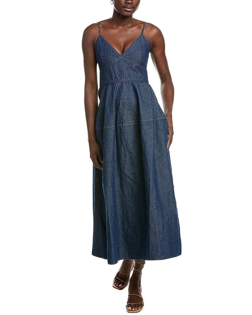Co. Blue Basque Linen-Blend Midi Dress