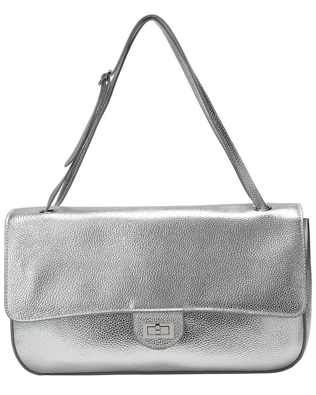 Tiffany & Fred Paris Gray 33Cm Leather Flap Tote