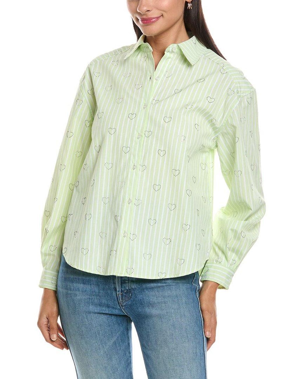 Nanette Lepore Green Rhinestone Hearts Shirt