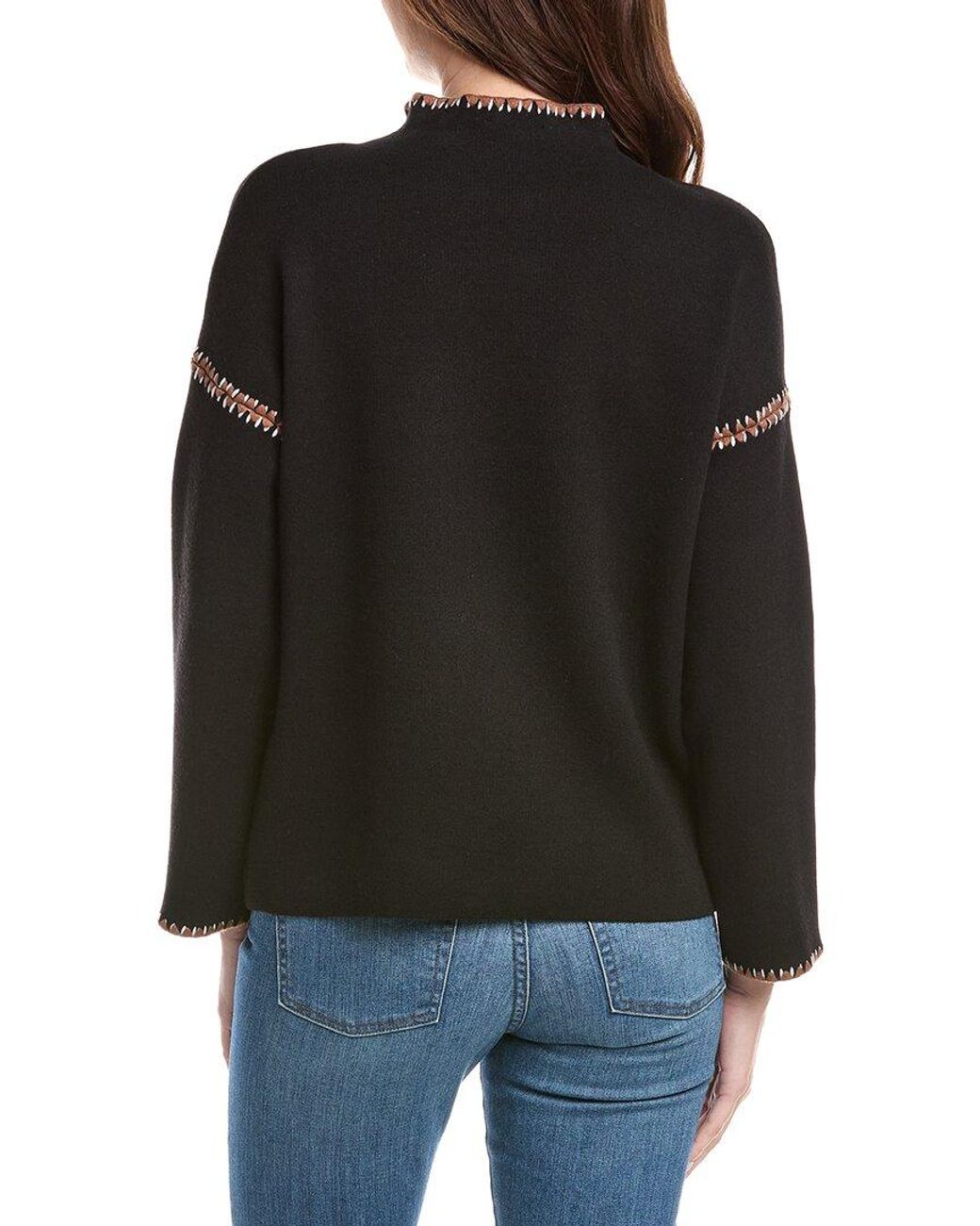 Tahari Black Novelty Embroidery Stitch Pullover