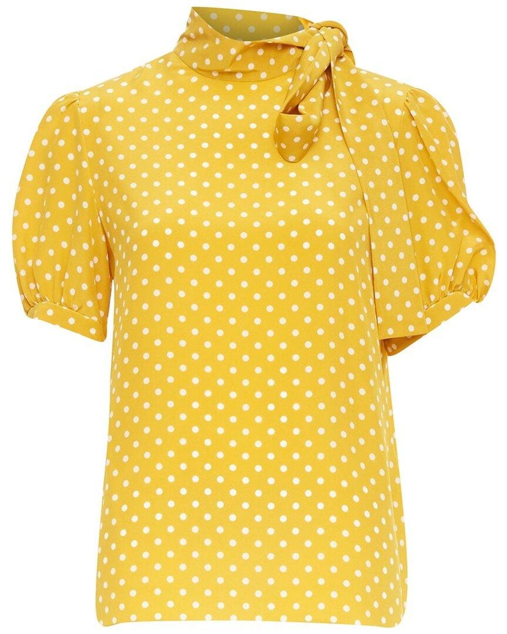 Céline Yellow Silk Polka Dot Puff Blouse, Size Fr (Authentic Pre-Loved)