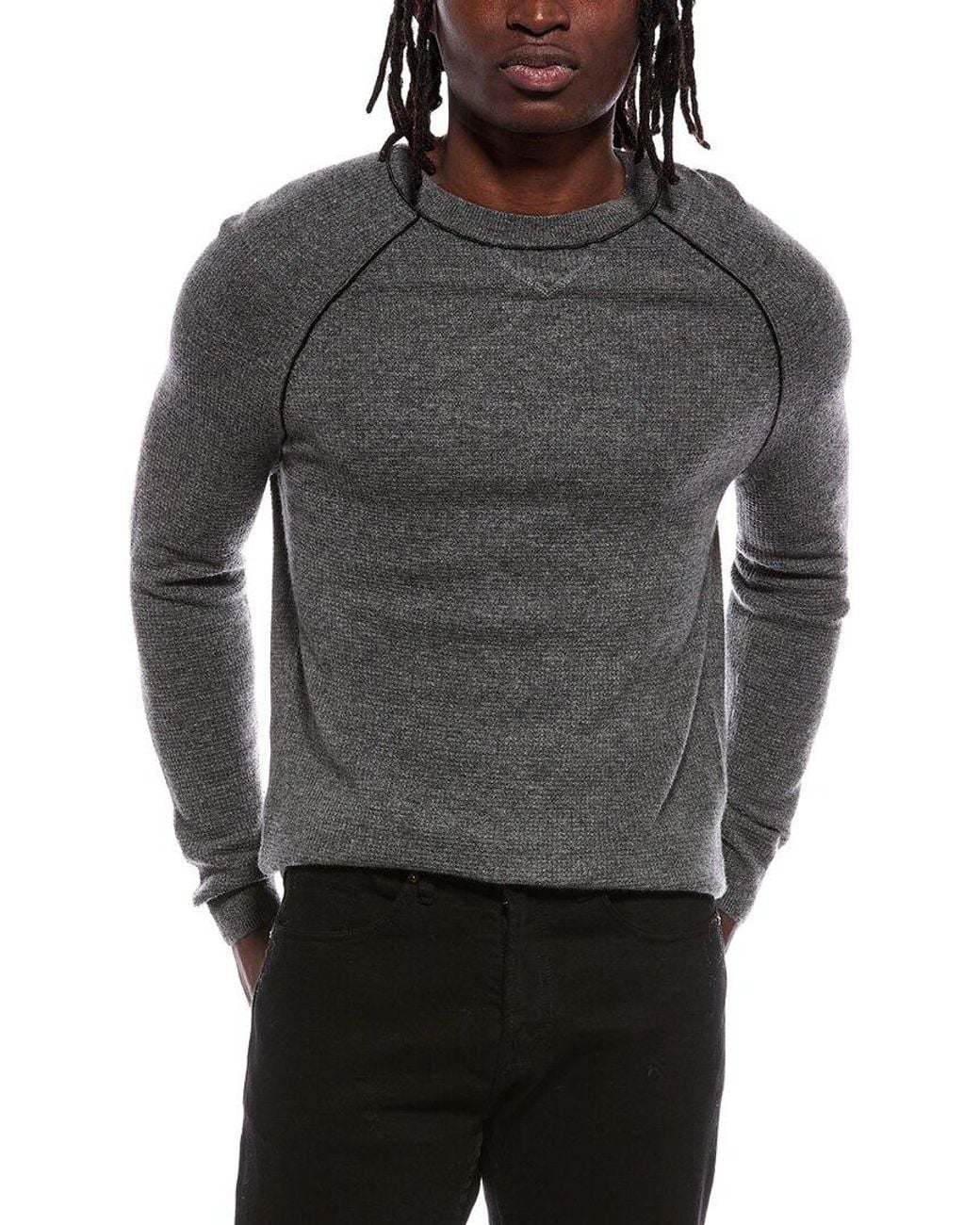 Autumn Cashmere Gray Thermal 100% Cashmere Crewneck Sweater for men