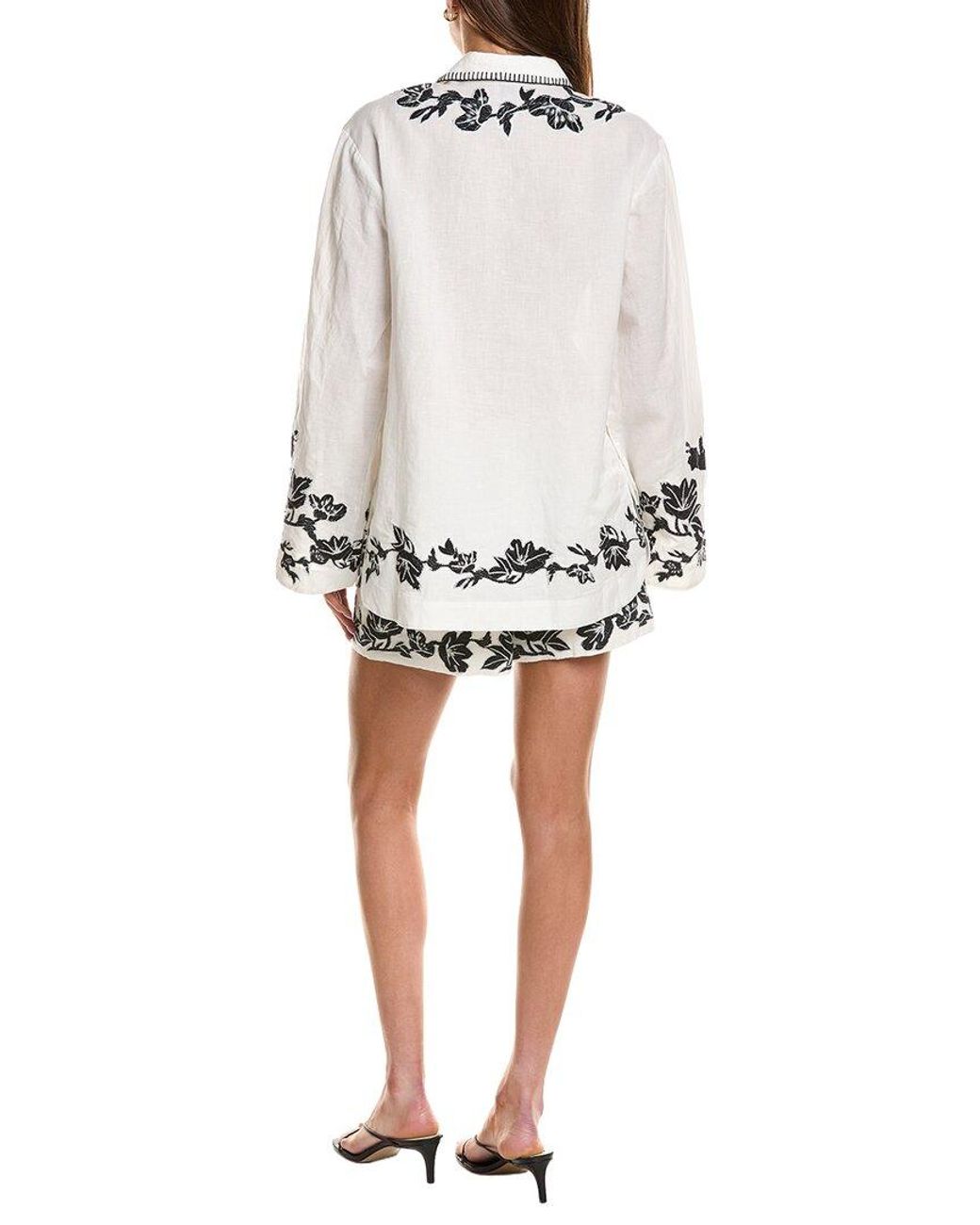 Hemant & Nandita White Drop Shoulder Collared Linen-Blend Tunic