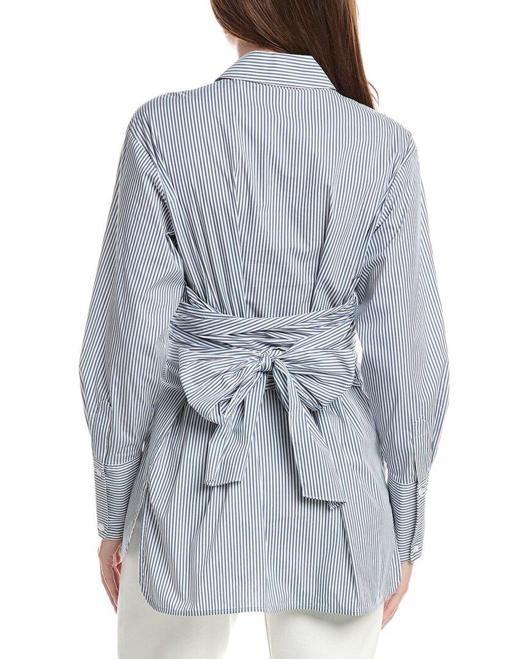 Rebecca Taylor Blue Stripe Poplin Wrap Blouse
