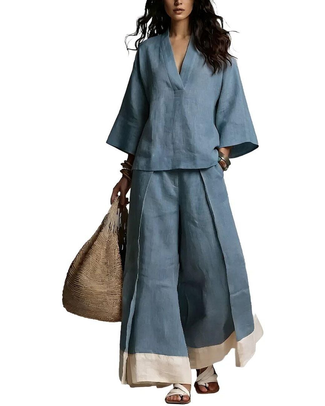 Olivia Taylor Blue 2Pc Blouse & Pant Set