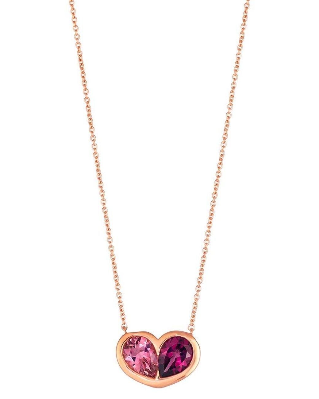 Le Vian White Color Blocking Semi Precious 14K Rose 1.35 Ct. Tw. Tourmaline Rhodolite Pendant Necklace