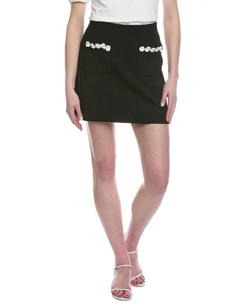 Ellen Tracy Black Crochet Flower Mini Skirt