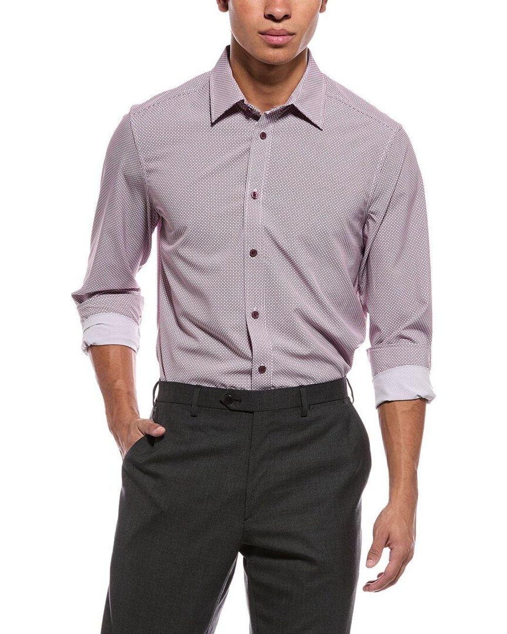 Report Collection Purple 4-Way Woven Sport Shirt for men