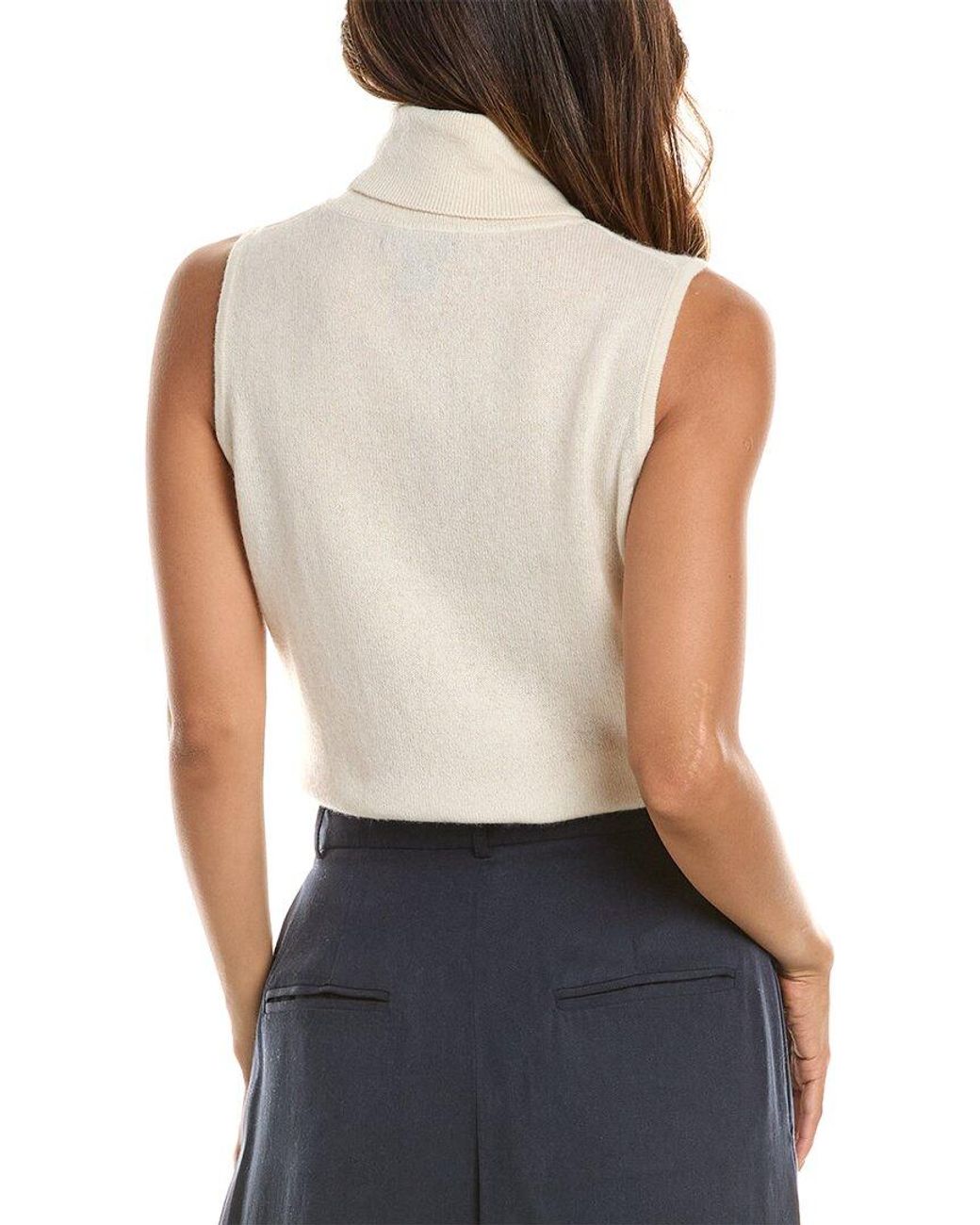 Forte White Basic Sleeveless Turtleneck 100% Cashmere Sweater