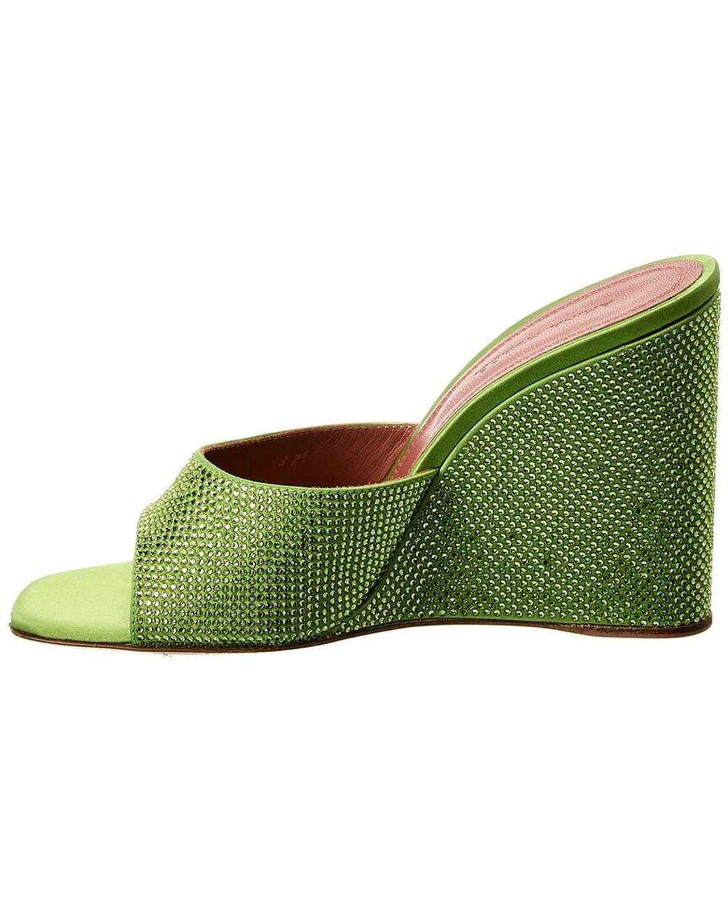 AMINA MUADDI Green Lupita Crystal Satin Wedge Sandal