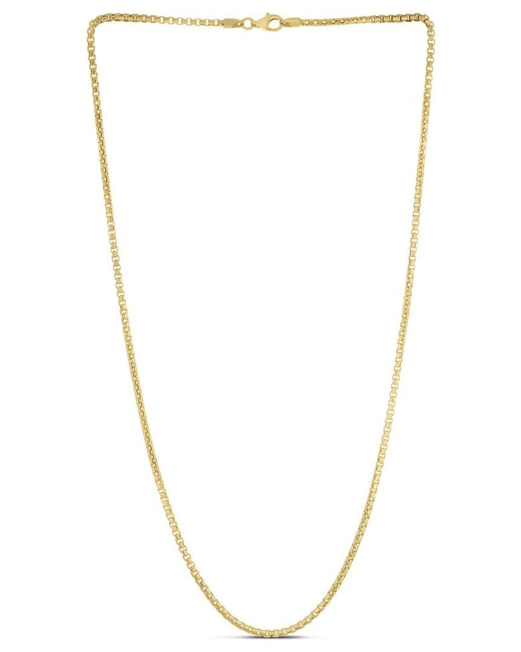 Italian Gold Over Silver Natural Italian 14K Plated Round Box Chain Necklace