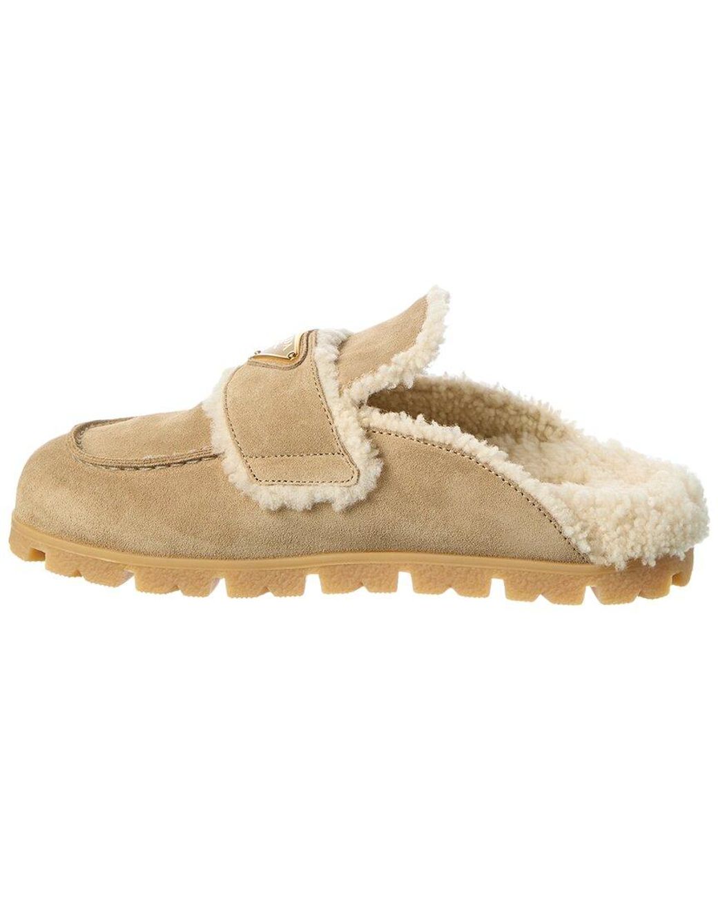 Prada Natural Suede & Shearling Mule