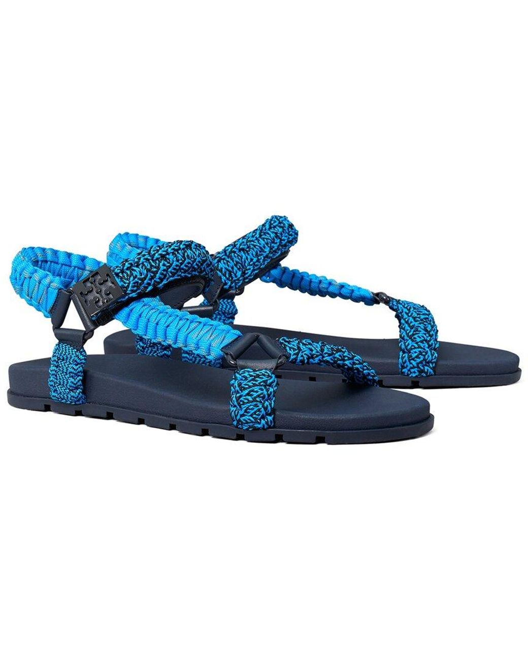 Tory Burch Blue Mellow Trail Leather-Trim Rope Sandal