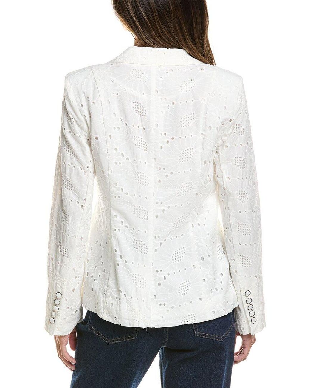 Cece White Broderie Straight Blazer