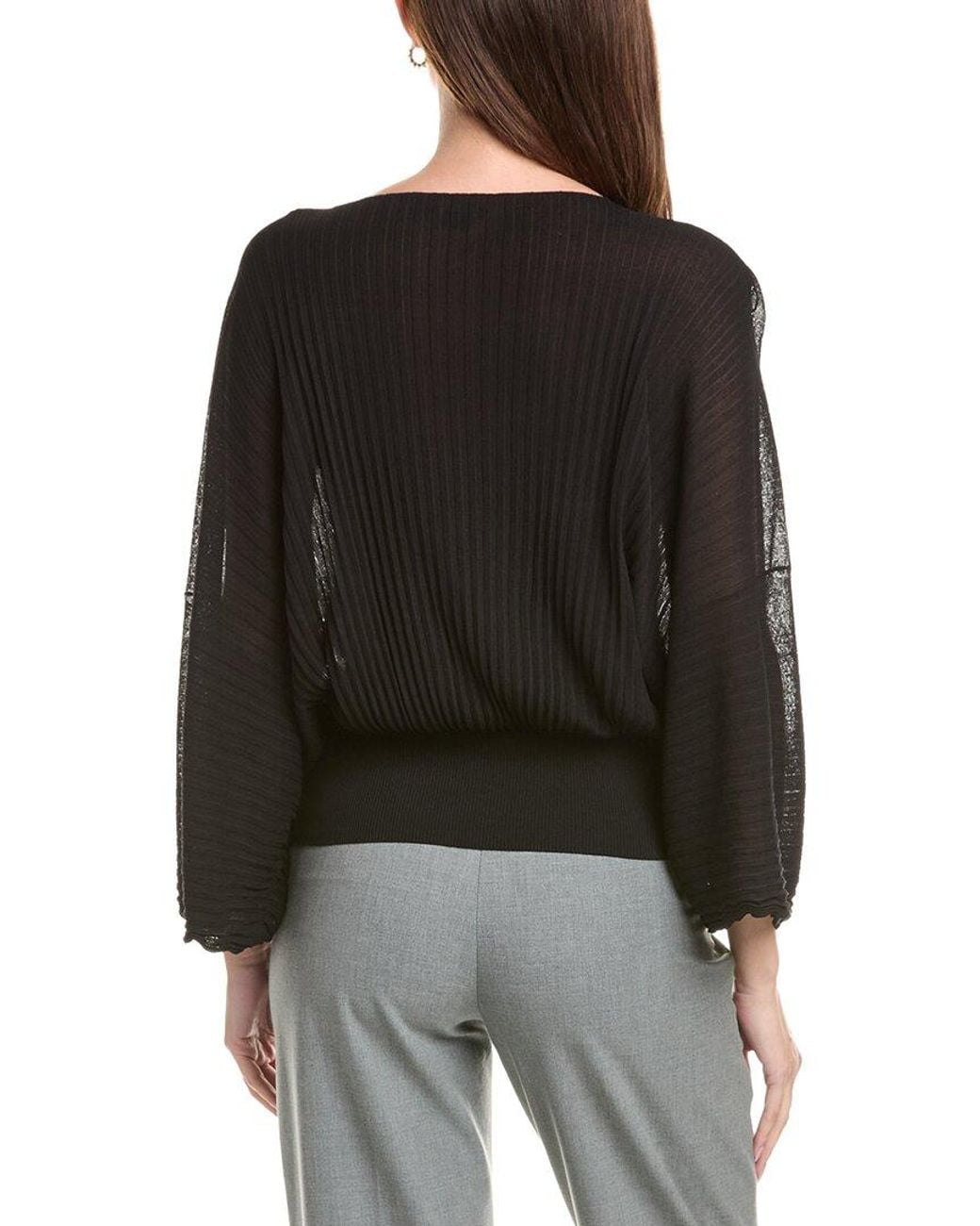 Lafayette 148 New York Black Pleated Dolman Silk Sweater