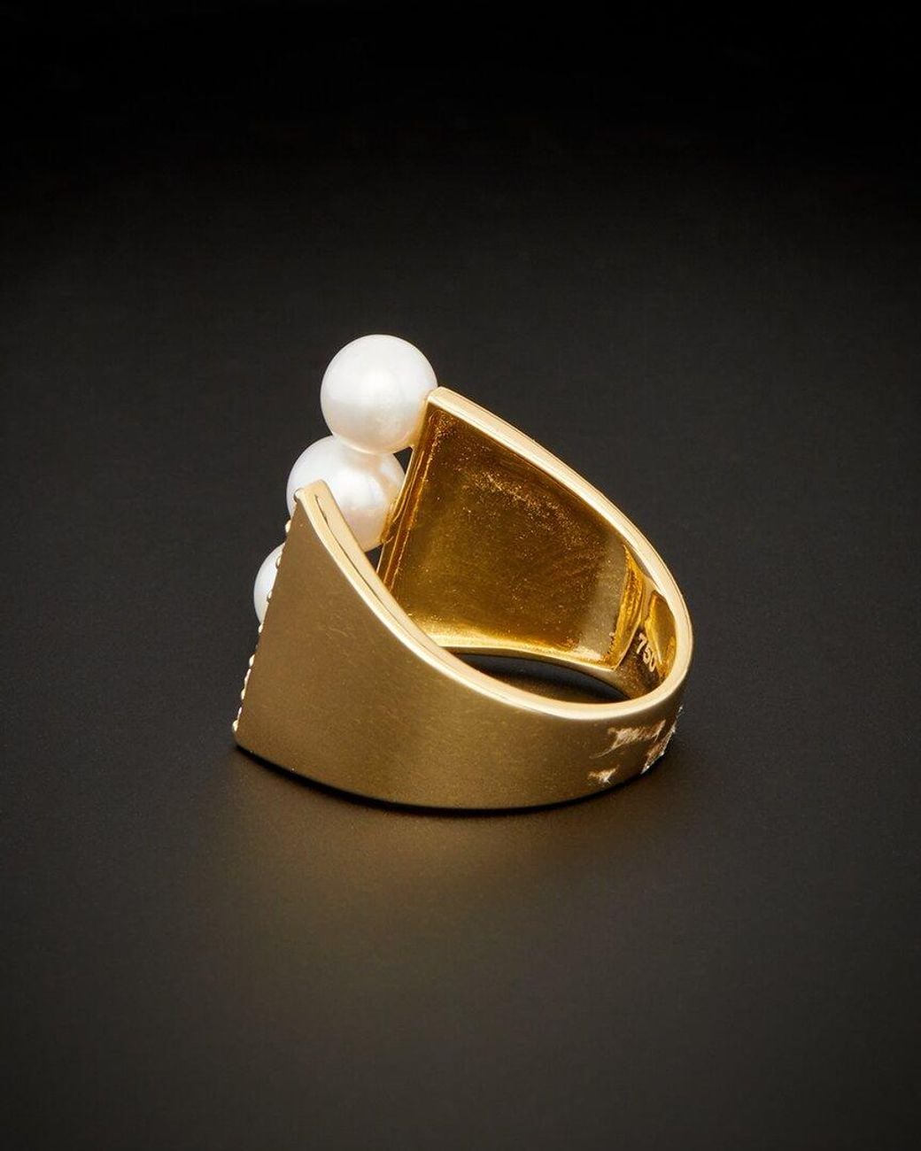 Italian Gold Black 18k Pearl Ring