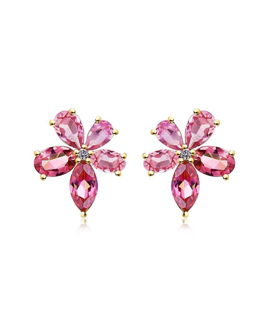 Nina Zhou Jewelry Pink 14K 4.84 Ct. Tw. Diamond & Sapphire Tourmaline Stud Earrings