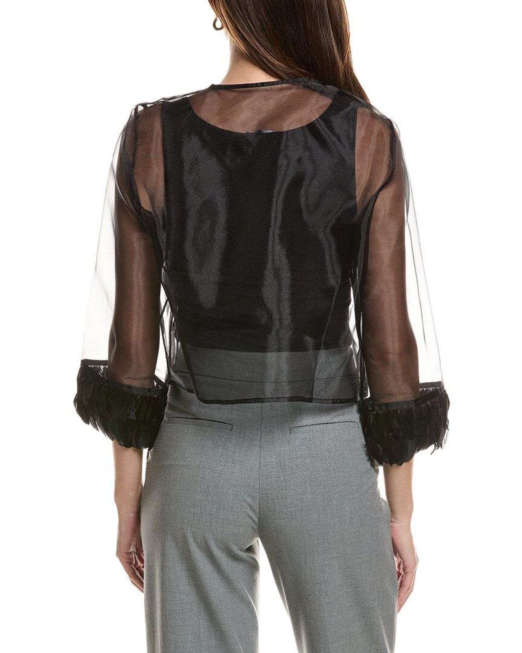 tyler boe Black Elise Feather Trim Top