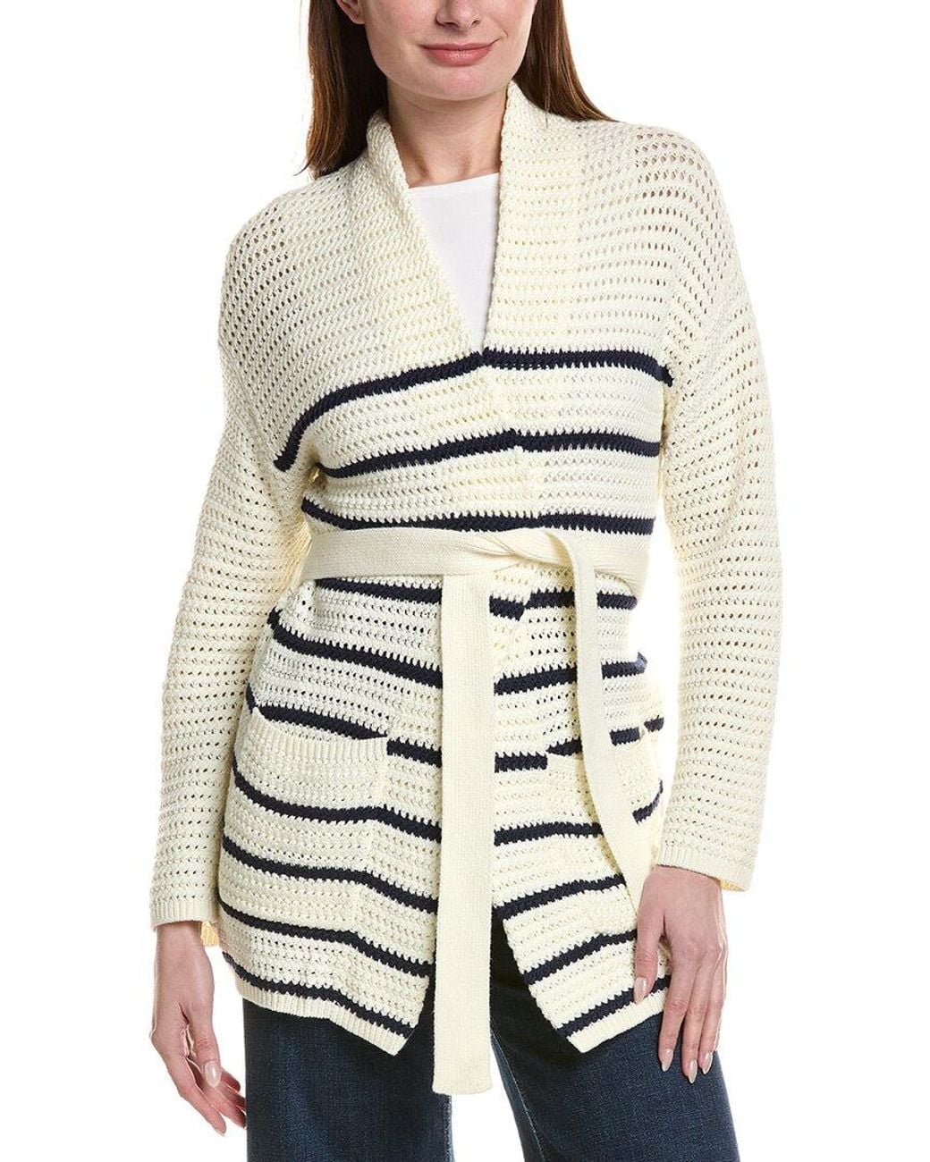 Tommy Bahama White Stripe Crochet Stitch Cardigan