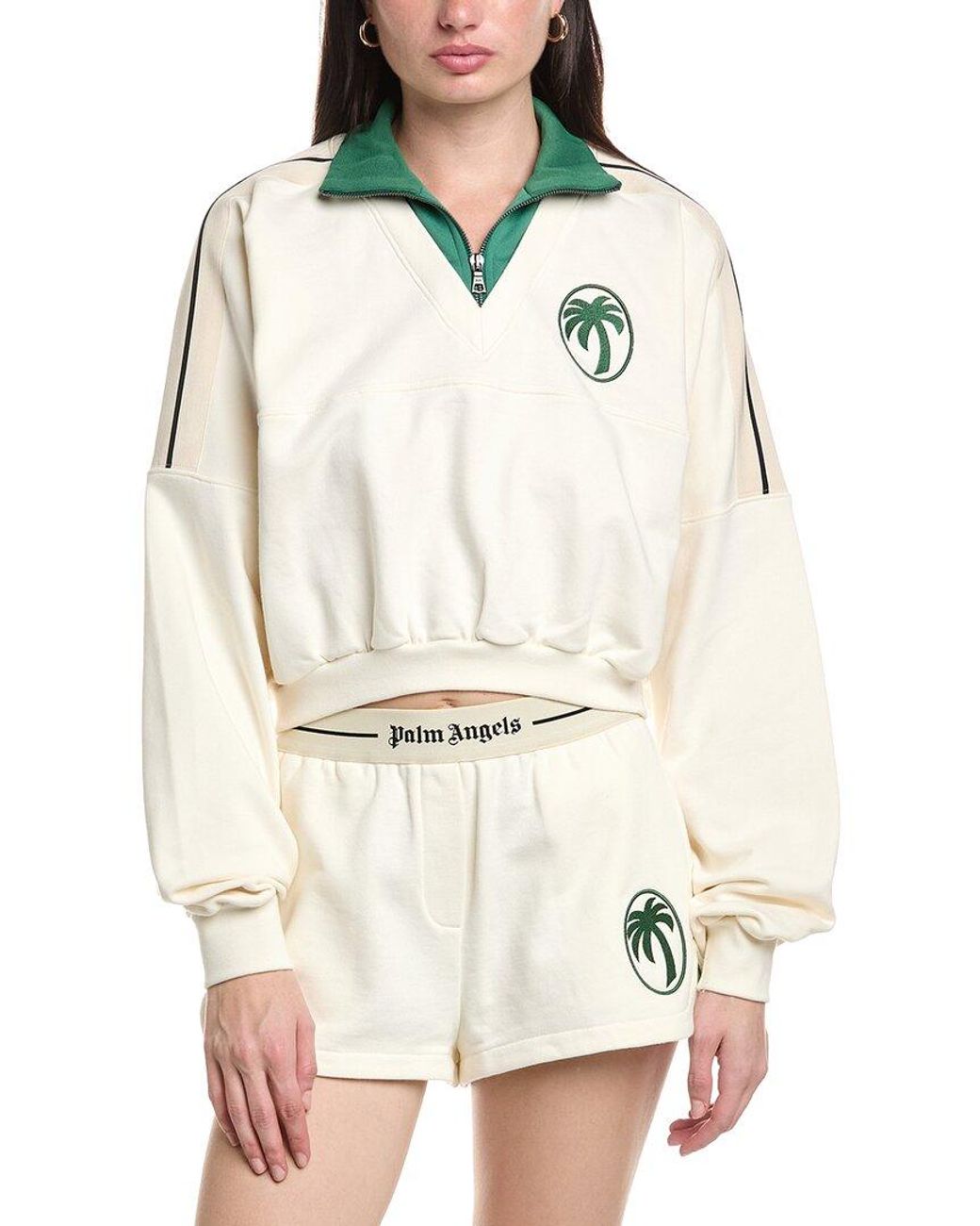 Palm Angels White Crewneck Zip Sweatshirt