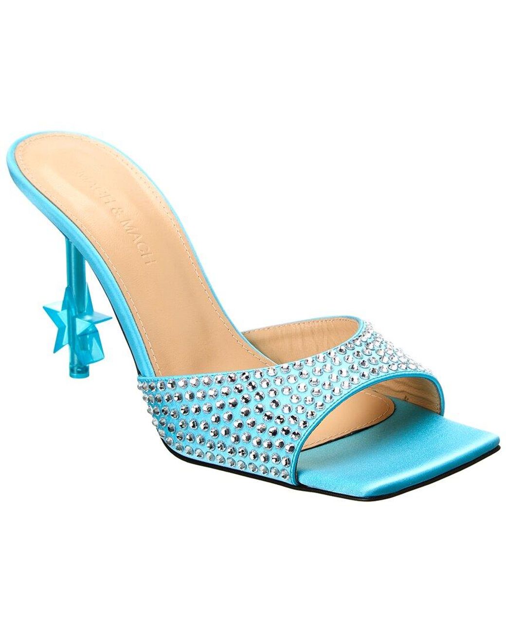 Mach & Mach Blue Crystal-Embellished Star Satin Mule