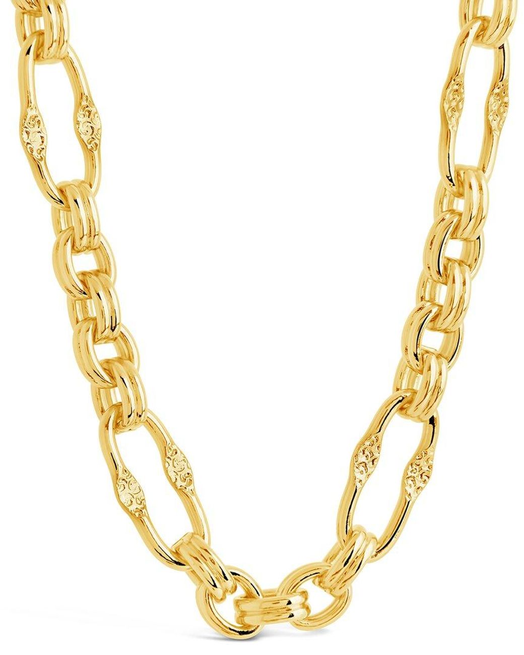 Sterling Forever Metallic 14K Plated Tegan Textured Long Link Necklace