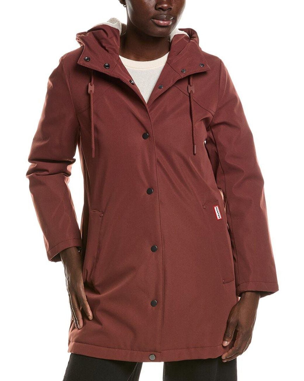 Hunter Red Billie Canvas Mid Length Hooded Rain Jacket
