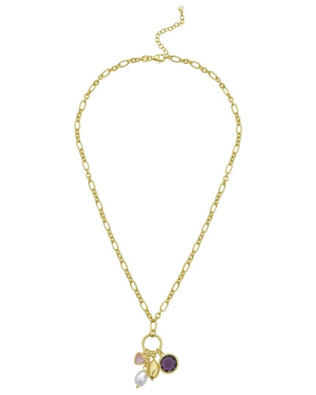 Italian Silver Metallic Italian Over Cz & Pearl Charms Necklace