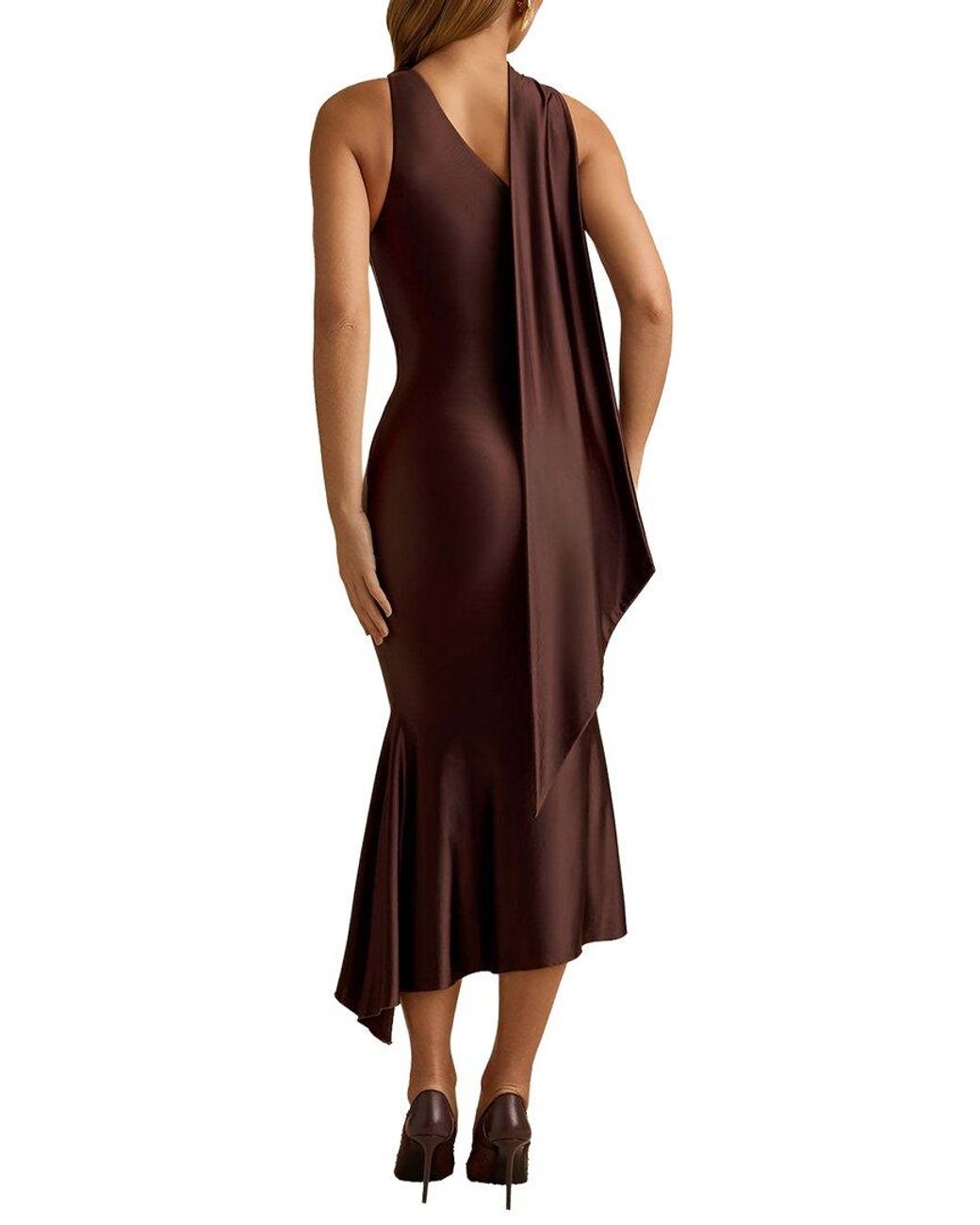 LOEY Brown One-Shoulder Midi Dress