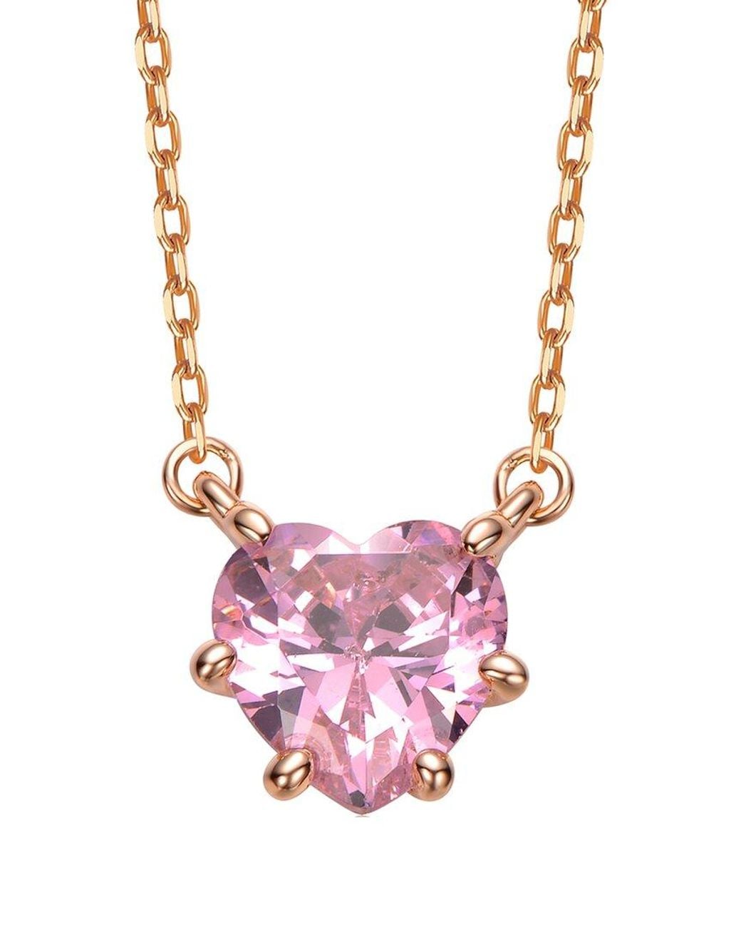 Rachel Glauber Pink 18K Rose Plated Cz Solitaire Necklace