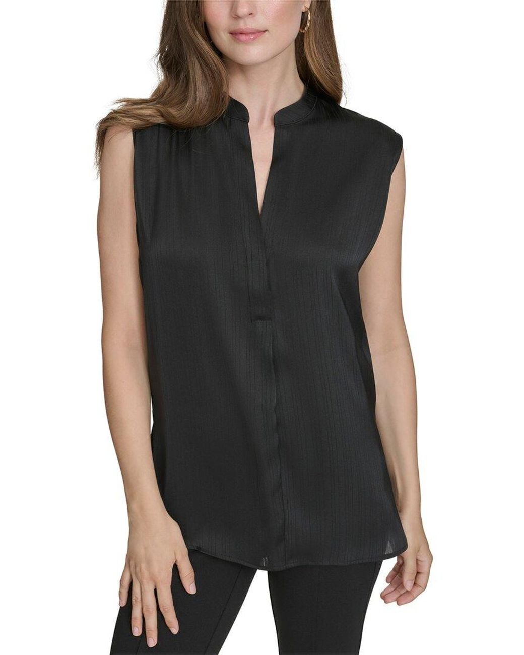 Halston Heritage Black Mandarin Collar Sleeveless Top