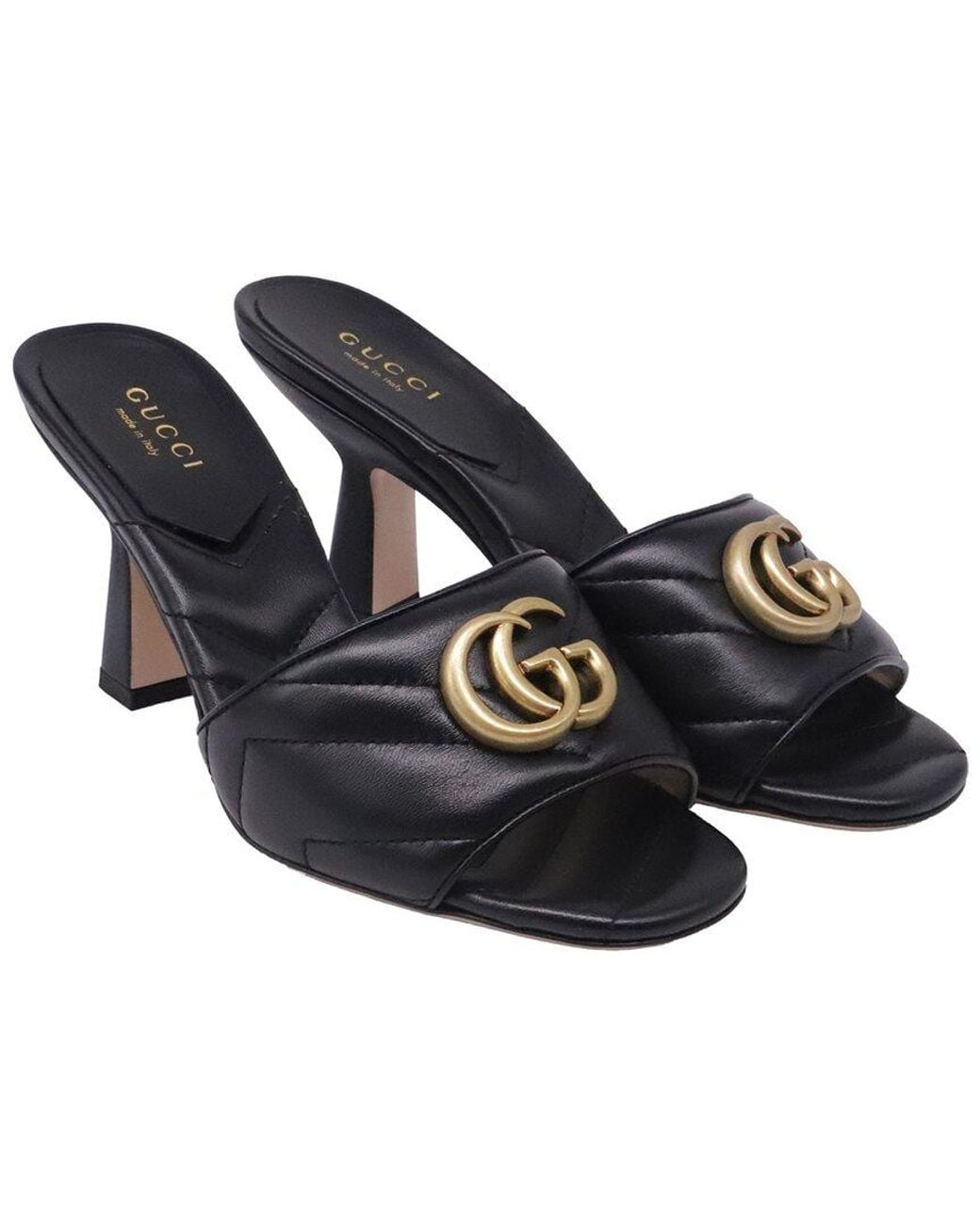 Gucci Blue Leather Gg Marmont Quilted Heeled Mule (Authentic Pre-Loved)