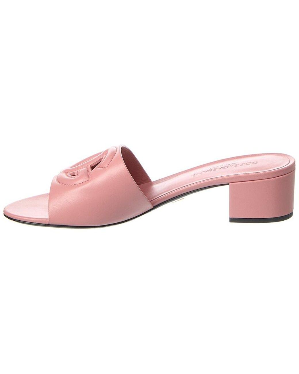 Dolce & Gabbana Pink Dg Logo Leather Mule