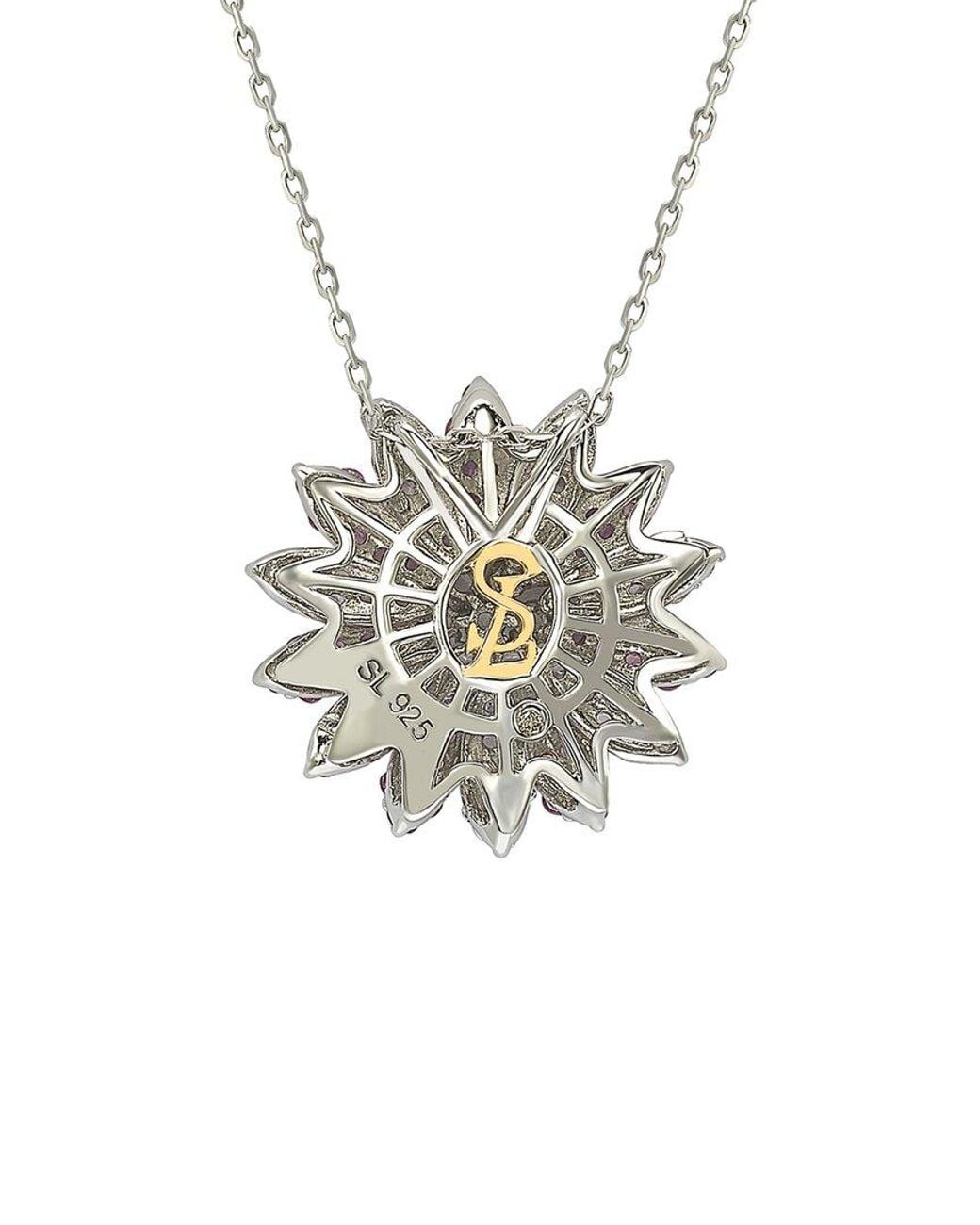 Suzy Levian Metallic Silver 0.02 Ct. Tw. Diamond & Sapphire Pendant Necklace