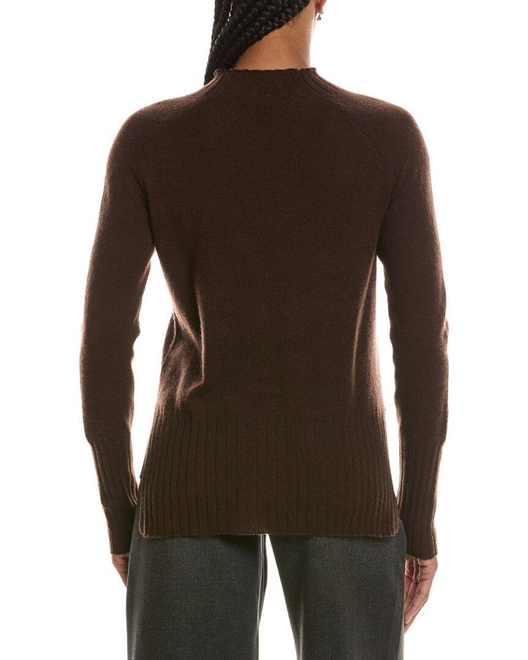 Forte Brown Basic Trim Low Funnel 100% Cashmere Pullover