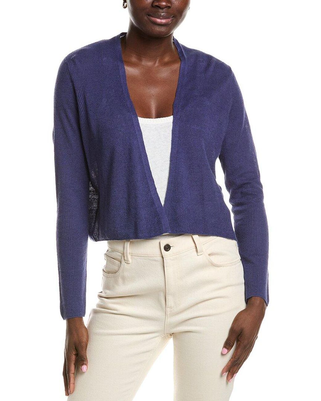 Eileen Fisher Blue Linen-Blend Cardigan