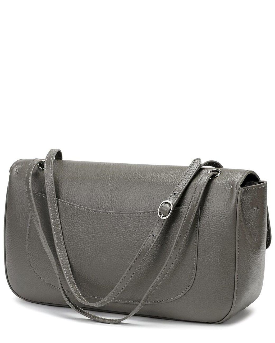 Tiffany & Fred Paris Gray Premium Pebbled Leather Turnlock Shoulder Bag