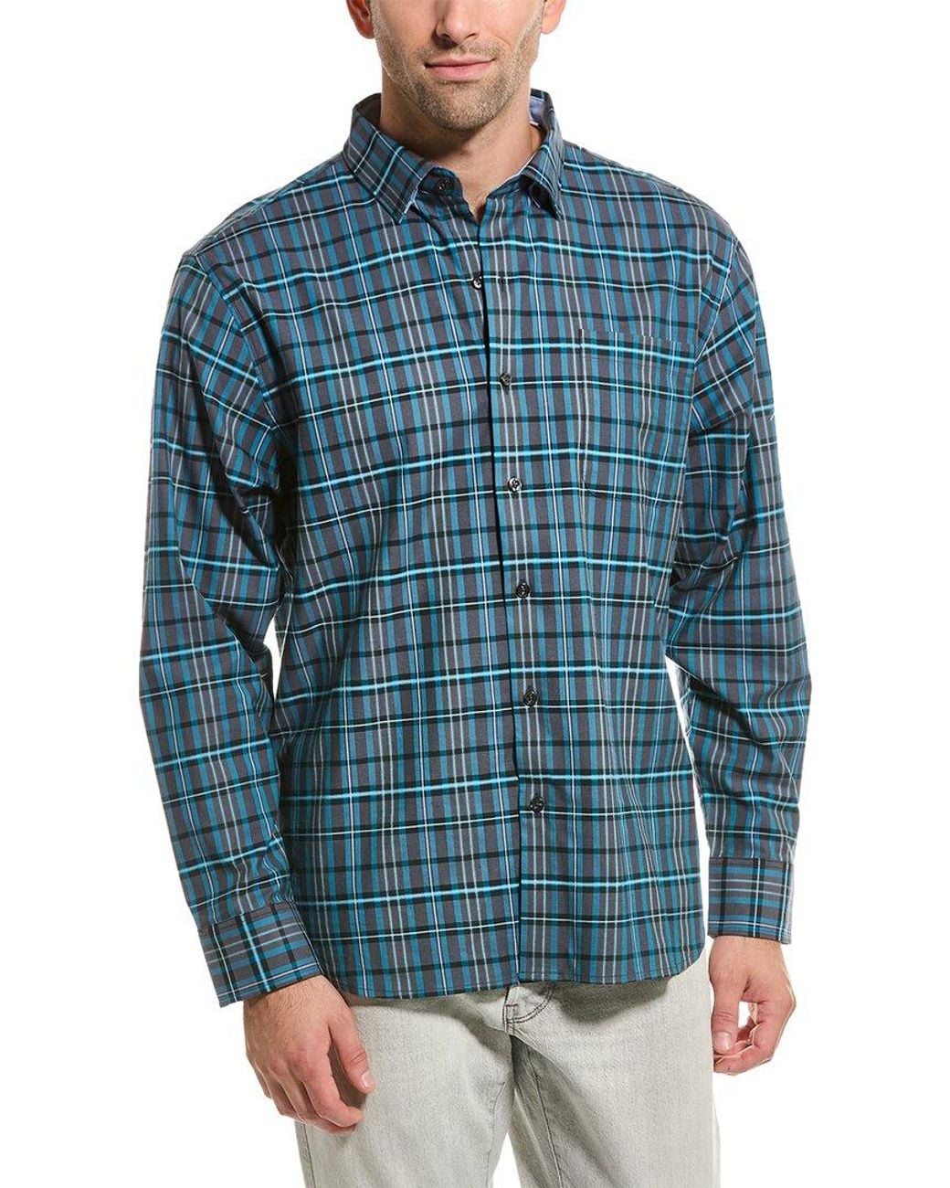 Tommy Bahama Blue Lazlo Vineyard Check Silk-Blend Shirt for men