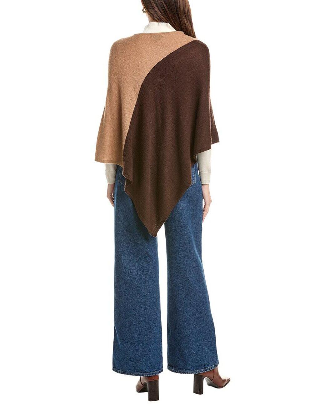 Forte Blue Colorblocked 100% Cashmere Poncho