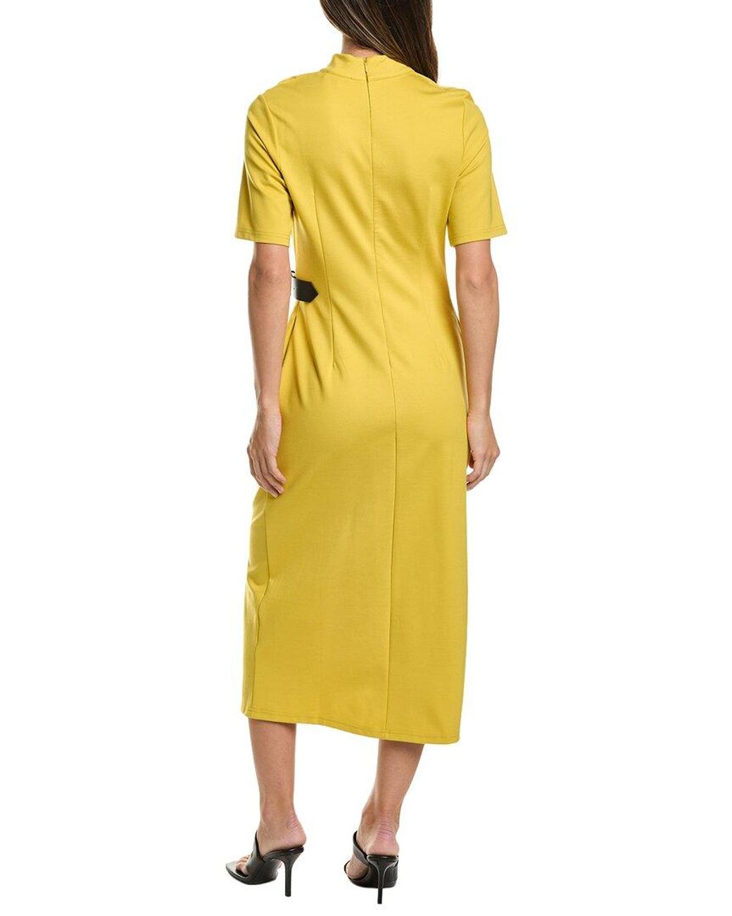 Gracia Yellow High Neck Belt Buckle Detail Dress