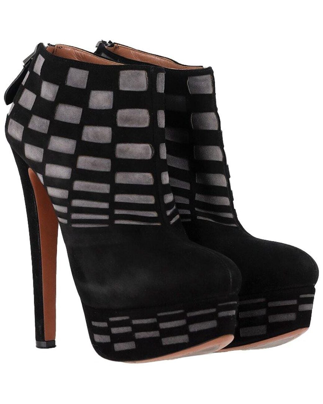 Alaïa Black Suede Laser Cut Platform Bootie (Authentic Pre-Loved)