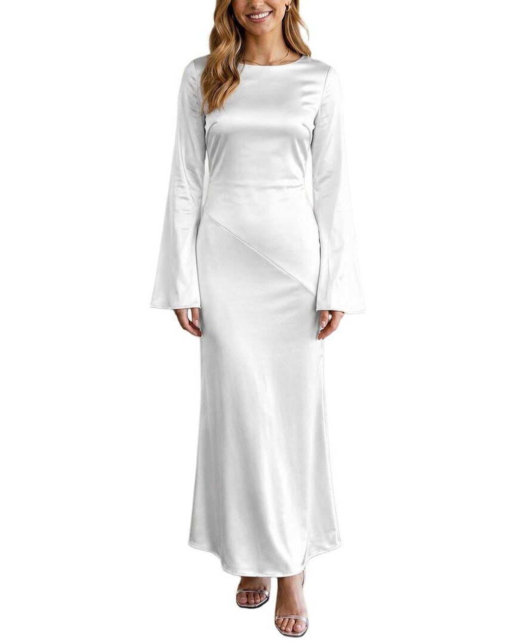 AMINA GLAM White Long Sleeve Maxi Dress
