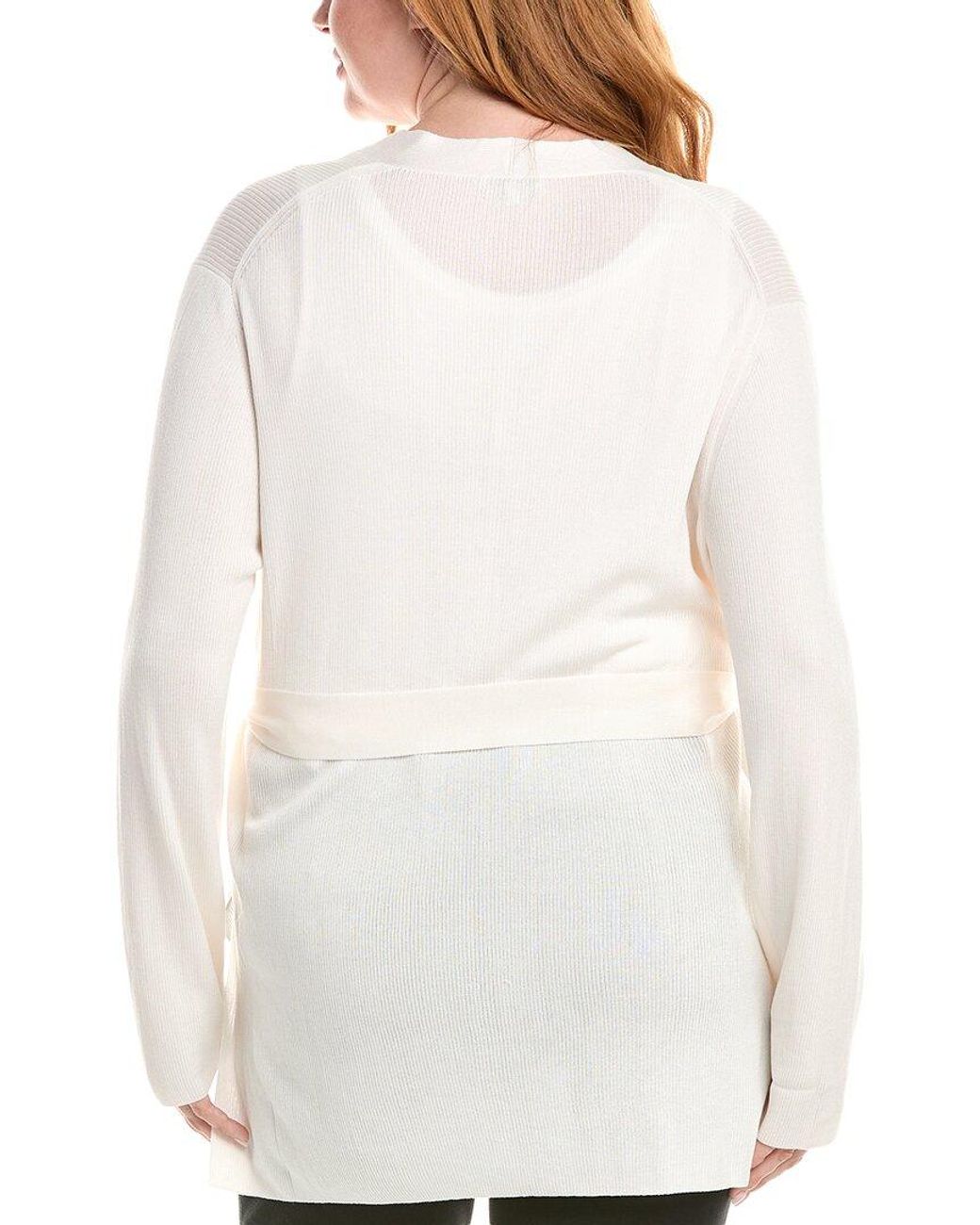 Lafayette 148 New York White Plus Belted Rib Silk-Blend Cardigan